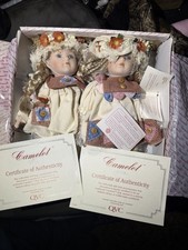 Pair of Porcelain Dolls In Original Box with Stand and Certificate Excellent Con