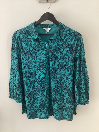 Ladies Seasalt Cornwall Green Floral 3/4 Embrace Shirt, UK Size 16, Good Cond - Imagen 3 de 4