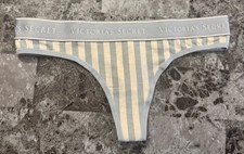 NWT VICTORIA'S SECRET XS BLUE STRIPE THICK LOGO WAISTBAND THONG PANTIES