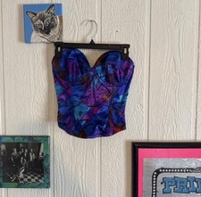 Retro Vintage 90’s Trashy Corset Top Made In USA Size Small Blue, Purple & Red