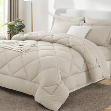 King Size Beige Comforter Set 7 Piece Soft All Season Bed in a Bag Bedding