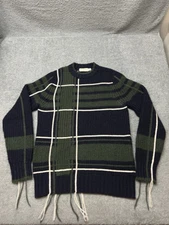 TORY BURCH Eden Plaid Wool Mohair Camel Hair Sweater in Blue Green Size XS