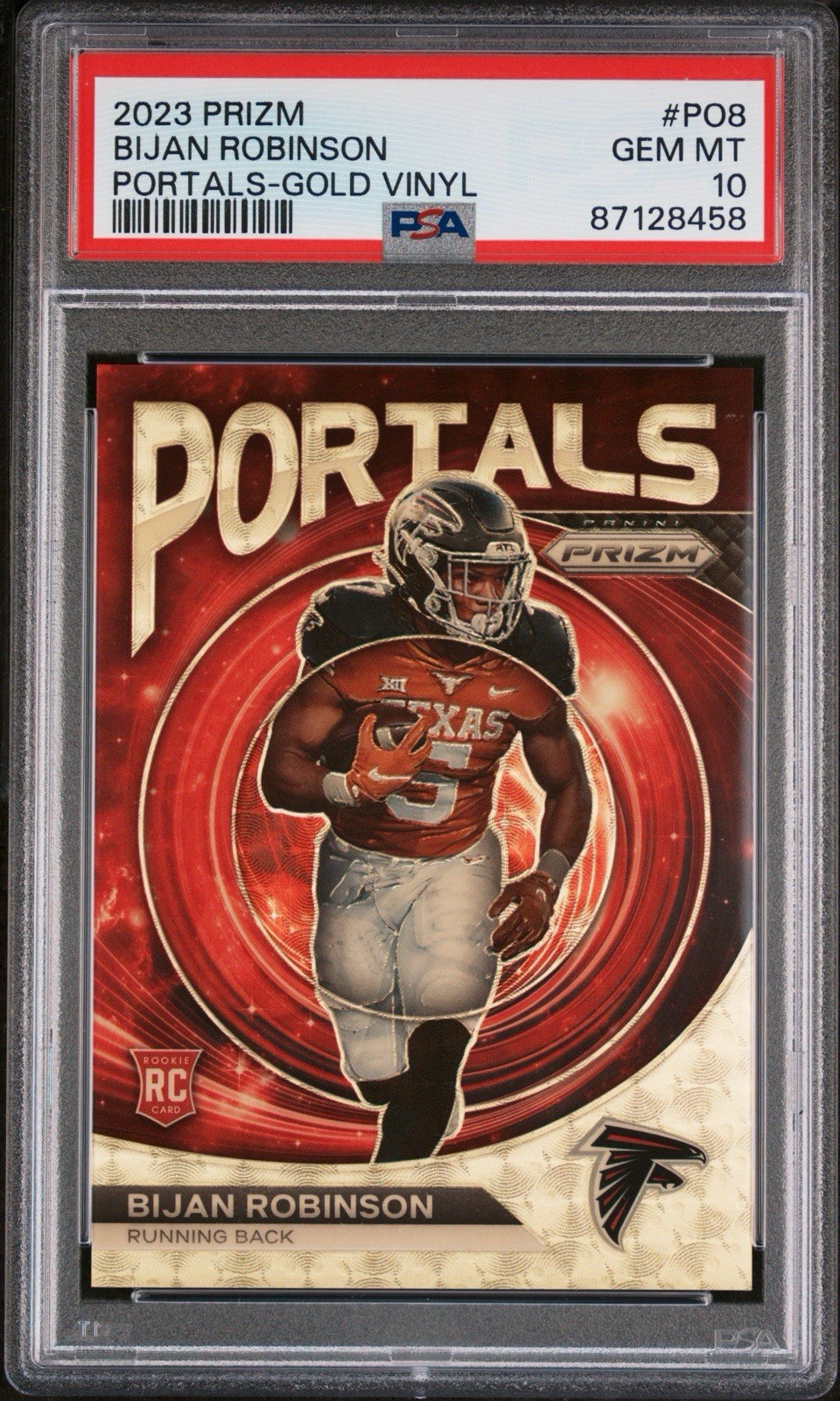 2023 PANINI PRIZM BIJAN ROBINSON PORTALS GOLD VINYL /5 PSA 10 GEM MINT FALCONS