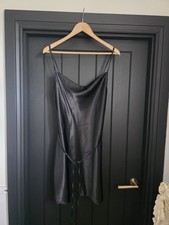 Cider Black Strappy Satin Cowl Neck Dress Size Large BNWT
