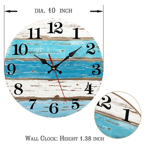 Silent Non Ticking Blue Wall Clock for Kitchen Coastal Style Battery Operated - Picture 5 of 11