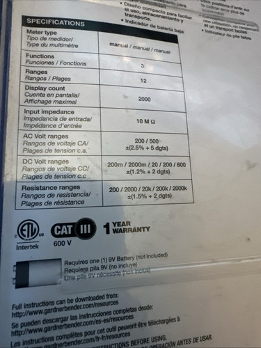 #A23 Gardner Bender Digital Multimeter Manual Range GDT-311 - Picture 11 of 13