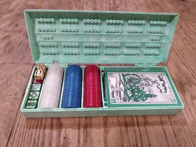 Vintage Poker Chip Set Card Holder Cribbage  Board Dice Comes As Shown