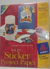 Avery 3383 Sticker Project Paper 15 Sheets Inkjet Removable Matte Coated New