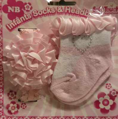 Baby Set Stirnband Socken Erstaustattung rosa Geschenkset Taufe Geburt 0-3 3-6M