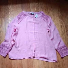 NWT Counterparts Pink Linen-Look Tunic-Length Lace-Trimmed Blouse■ Size M