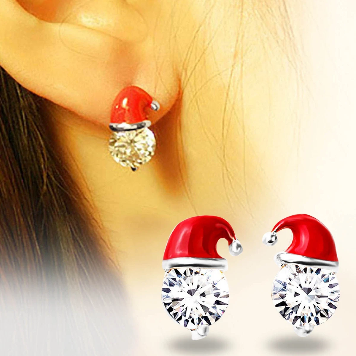 Christmas Hat Snowman Earrings Inlaid Earrings Rhinestone Studded