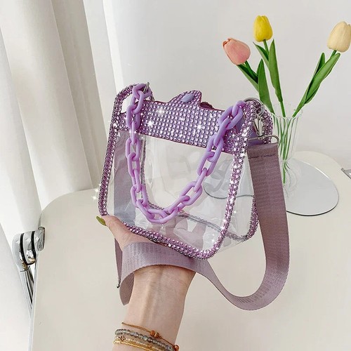 Bolso de Hombro Transparente Cadena Bolso de Mano PVC Mujer Bandolera