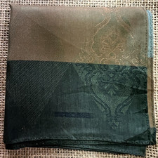 MEN HANDKERCHIEF COTTON POCKET SQUARE19" CLASSIC ART GREEN BROWN LAYERS STRIPED