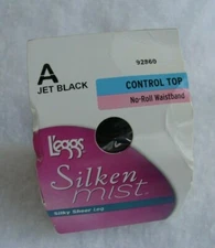 New Sealed Leggs Silken Mist Control Top No Roll Waistband Pantyhose Jet Size A