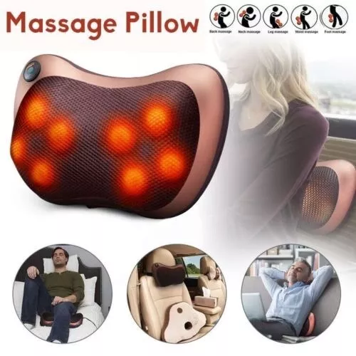 Back Neck Massage Pillow Kneading Massager In-Car Thermotherapy Massage  Pillow w/ Car Charger US Plug