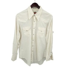 Vtg Miller Western Shirt Mens 16.5-34 Beige Pearl Snap Cowboy Rodeo Rancher USA