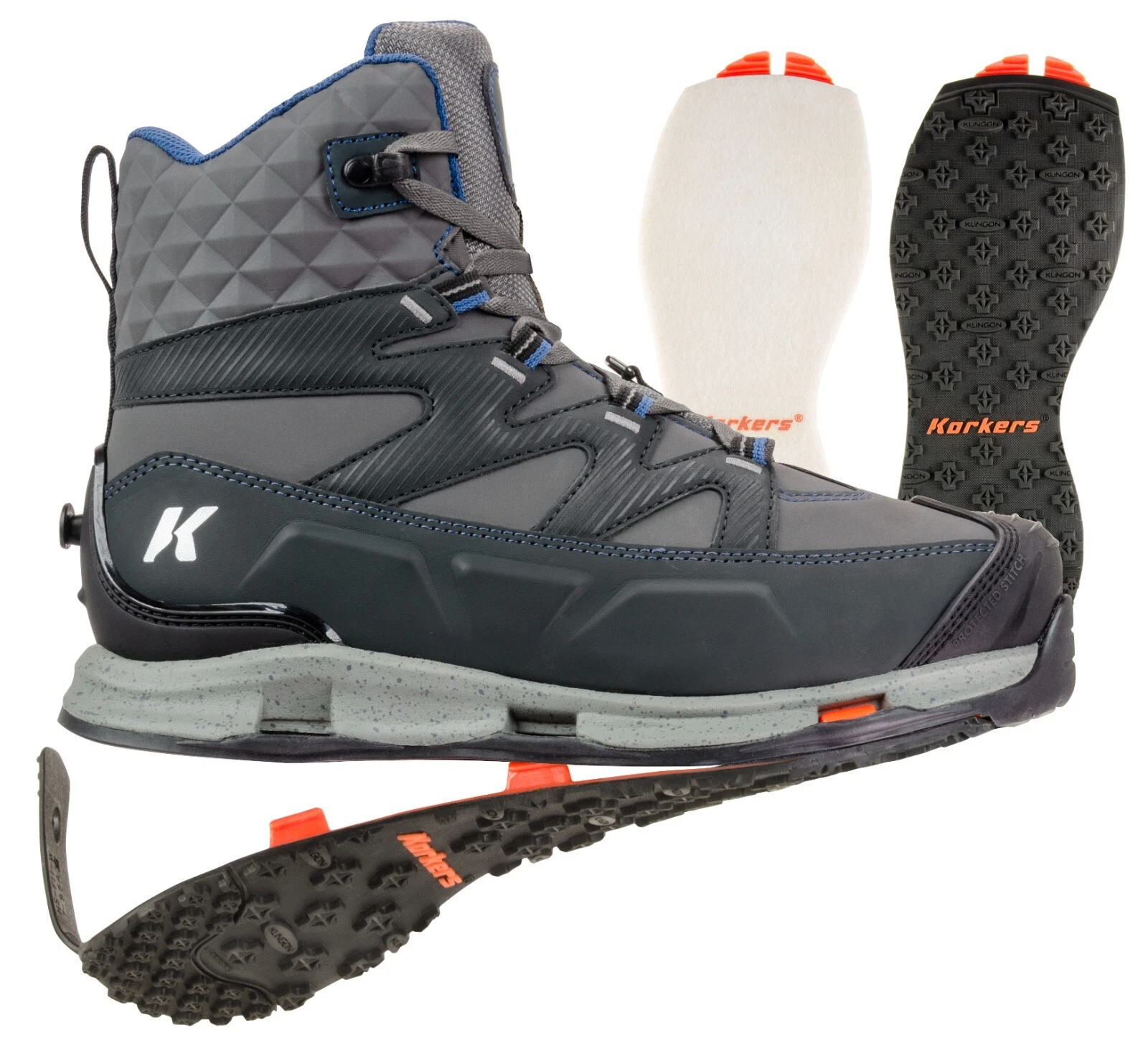 Korkers Bantam Lite Wading Boot with Kling-On soles + Felt soles, Size 9 - NEW