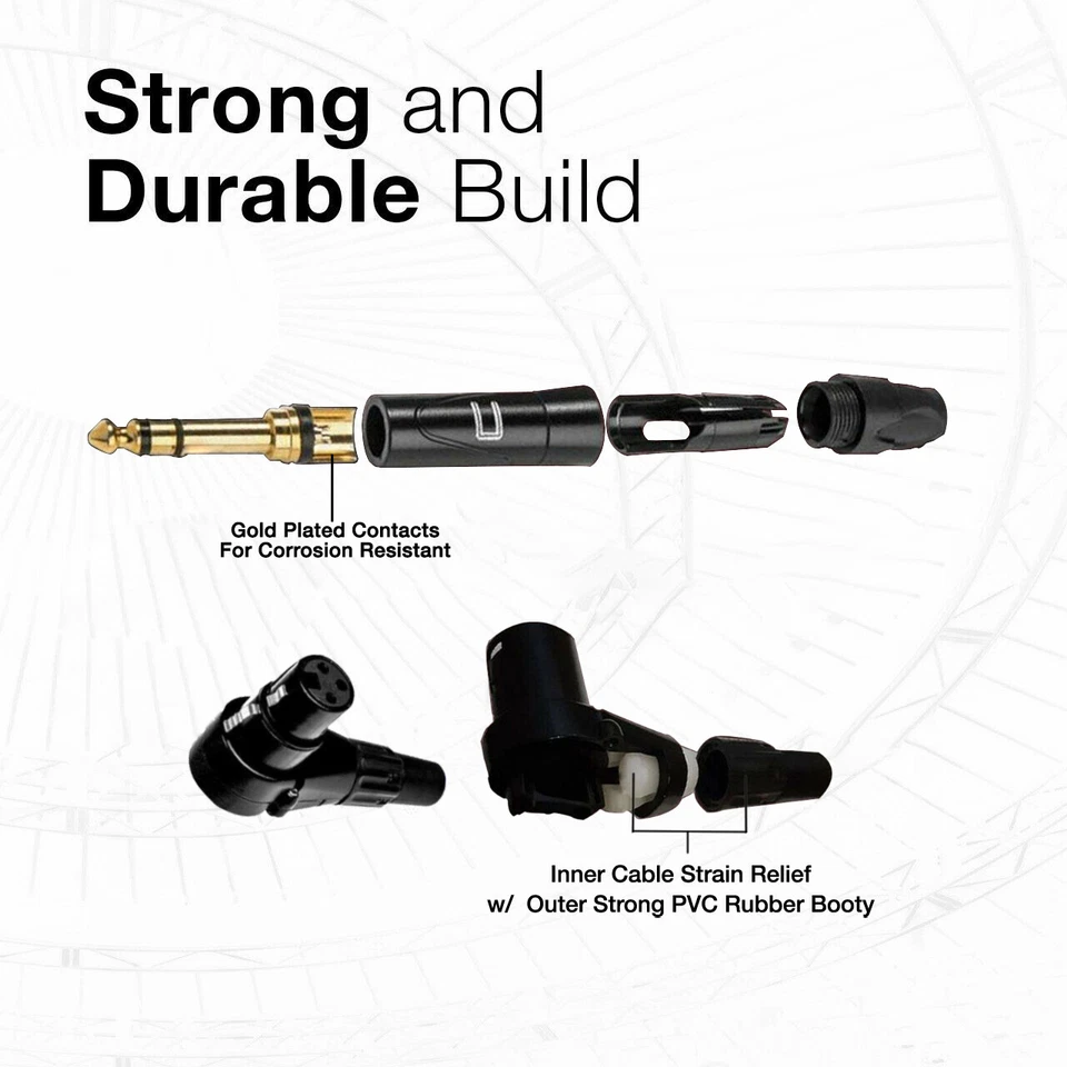 Right Angle 3-Pin XLR Female to 1/4" TRS Male Balanced Cable Custom Length Color - Image 4 of 4