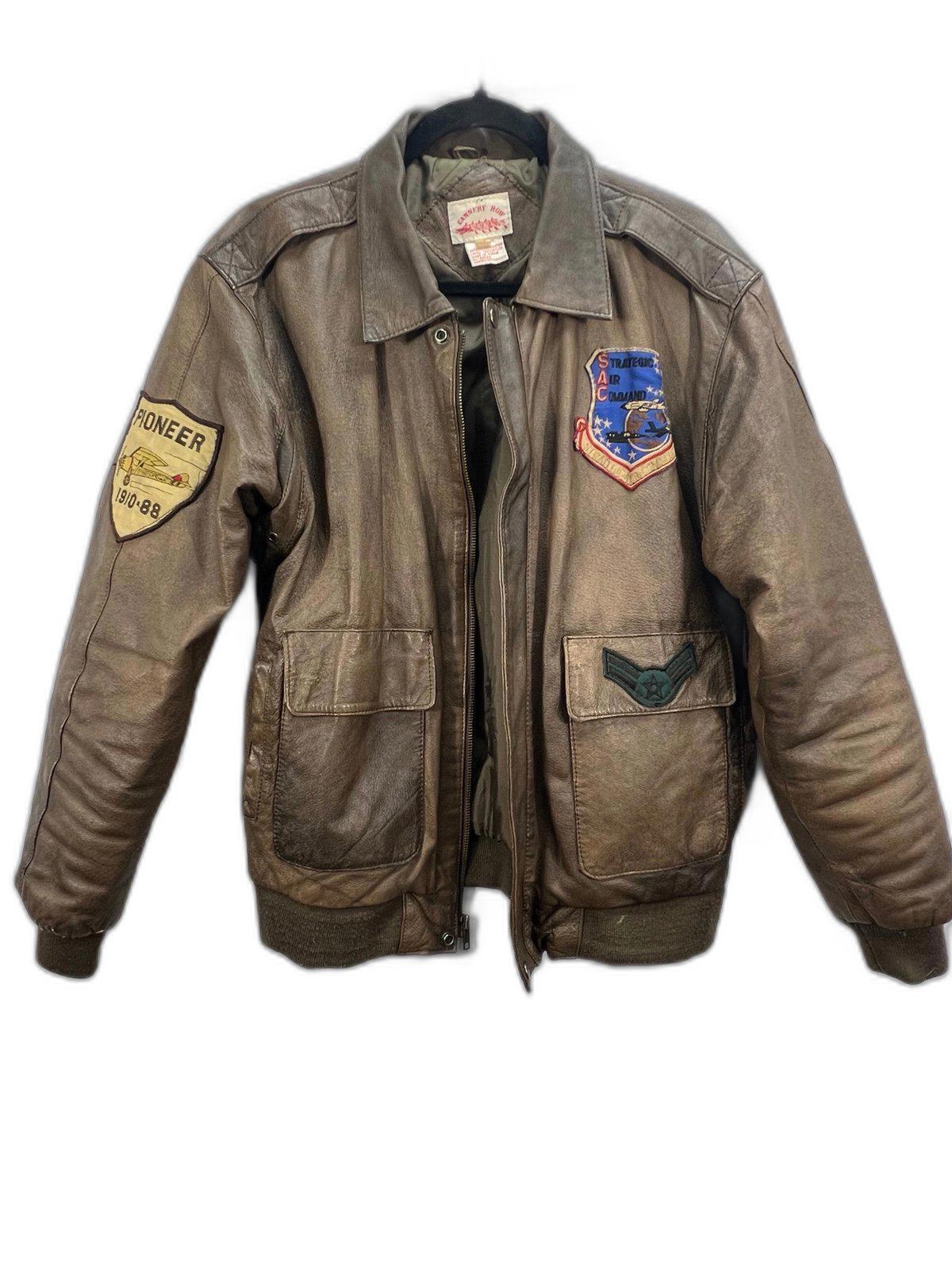 FILA Bomber vintage Cannery Row in pelle con toppe US Air Force Medium