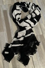 Kate Spade Women’s Black / White Striped Rectangular Fringed Scarf/Shaw 25”x76”