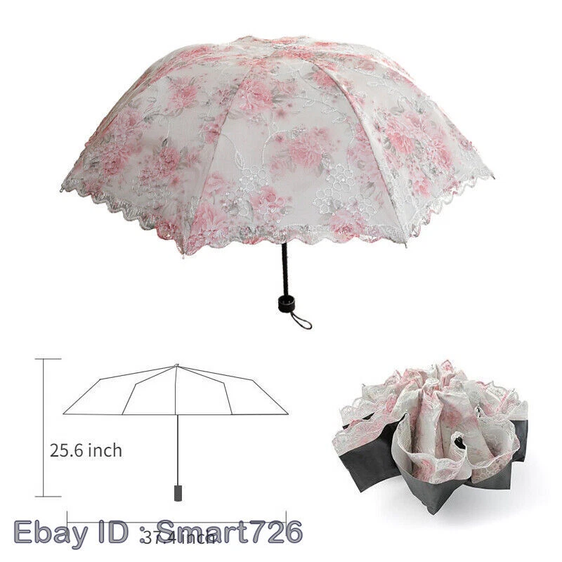 Цветок кружева зонт анти-УФ водонепроницаемый 3 складной вышивка зонтик свадьбы выпускного - Изображение 3 из 4