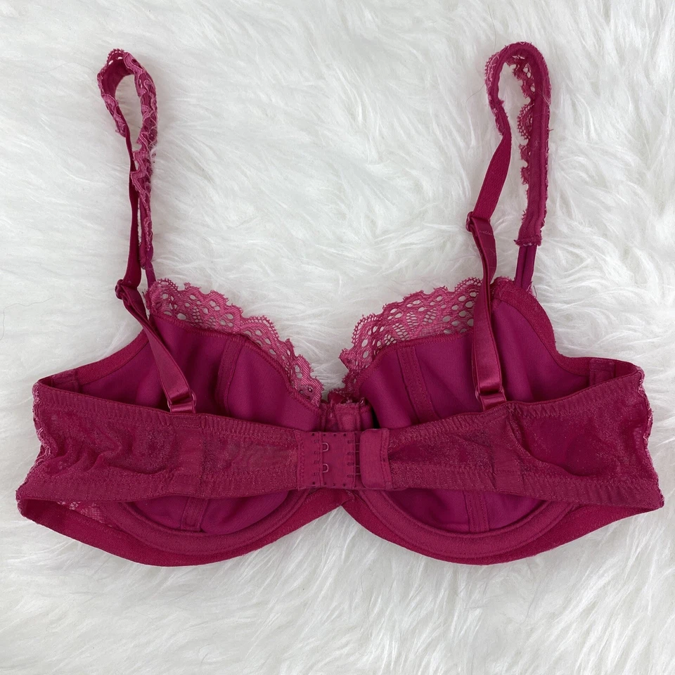 Lencería Felina Mujer Talla 34C Sexy Rosa Bordado Encaje Forrado Balconette Sujetador Foto 3 de 4