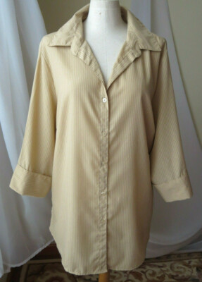 WHITE STAG WOMAN 3/4 SLV TAN STRIPED SHIRT BUTTON FRONT BELTED TOP 18W/20W NEW