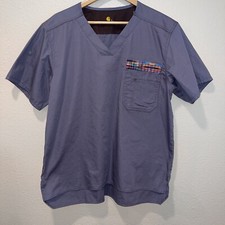 Carhartt Uniform Shirt Men s Large Gray Check Chest Pocket Utility Scrub Top