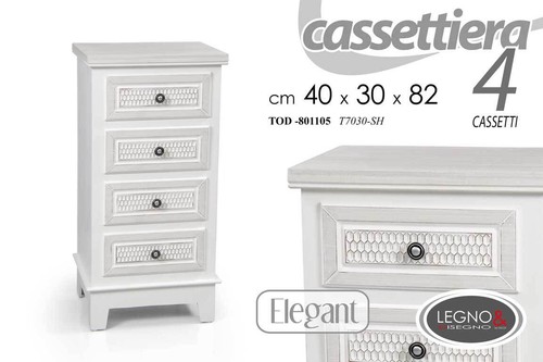 CASSETTIERA 4 CASSETTI SHABBY CHIC LEGNO DECAPE BIANCO ELEGAN 82*40*30 cm - Foto 6 di 6