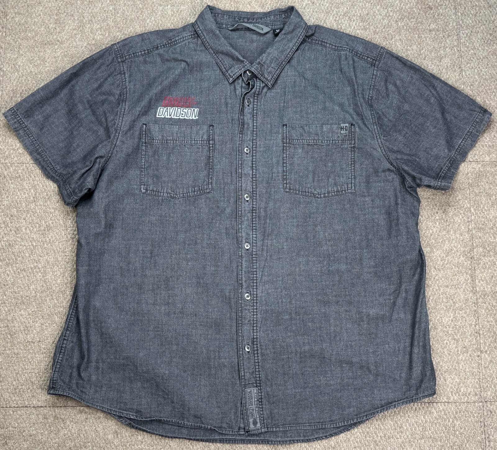 Harley-Davidson Stripe Pattern Hidden Button Down Short Sleeve Work Shirt Men's M cotton white type Vintage Second Hand