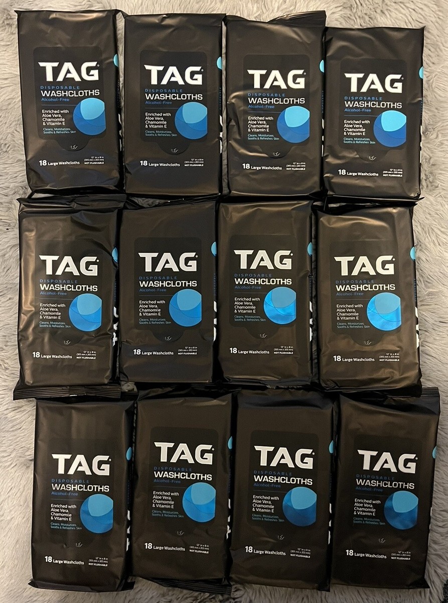 Lot of 216 TAG Disposable Washcloths (12x18) Alcohol-Free with