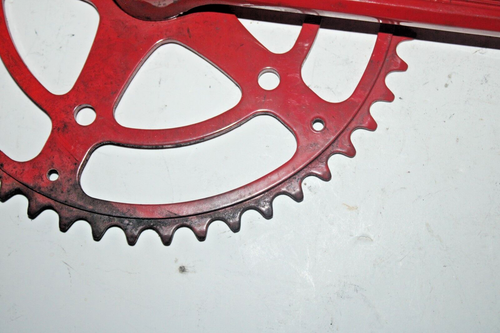 Vintage Raleigh Crankset Red 165mm 2x50/40 Double BCD118 ISO Square USA Shipper! - Picture 4 of 24