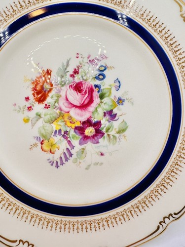 VINTAGE ROYAL DOULTON COBALT BLUE ASCOT ROSE FLORAL SALAD/DESSERT 8” PLATE - Picture 6 of 9