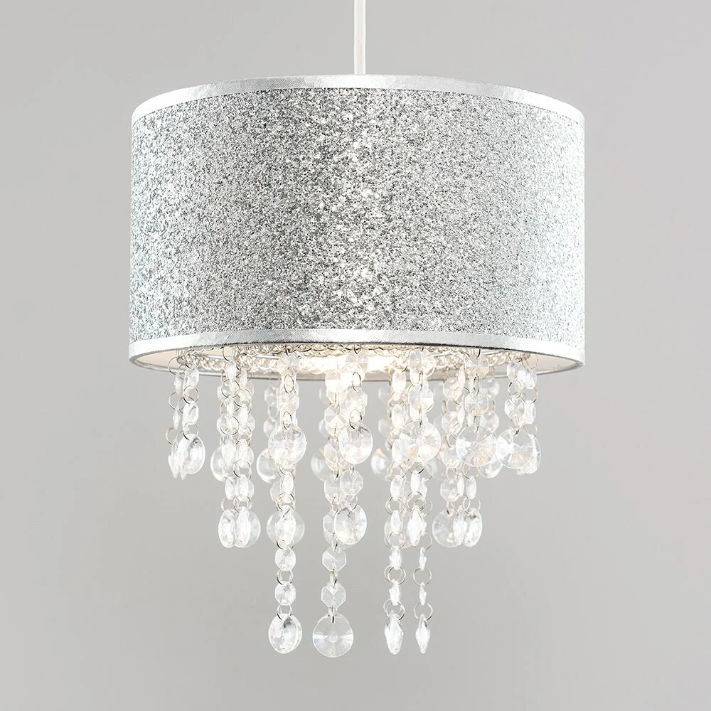 Grey lamp shade with crystal droplets deals