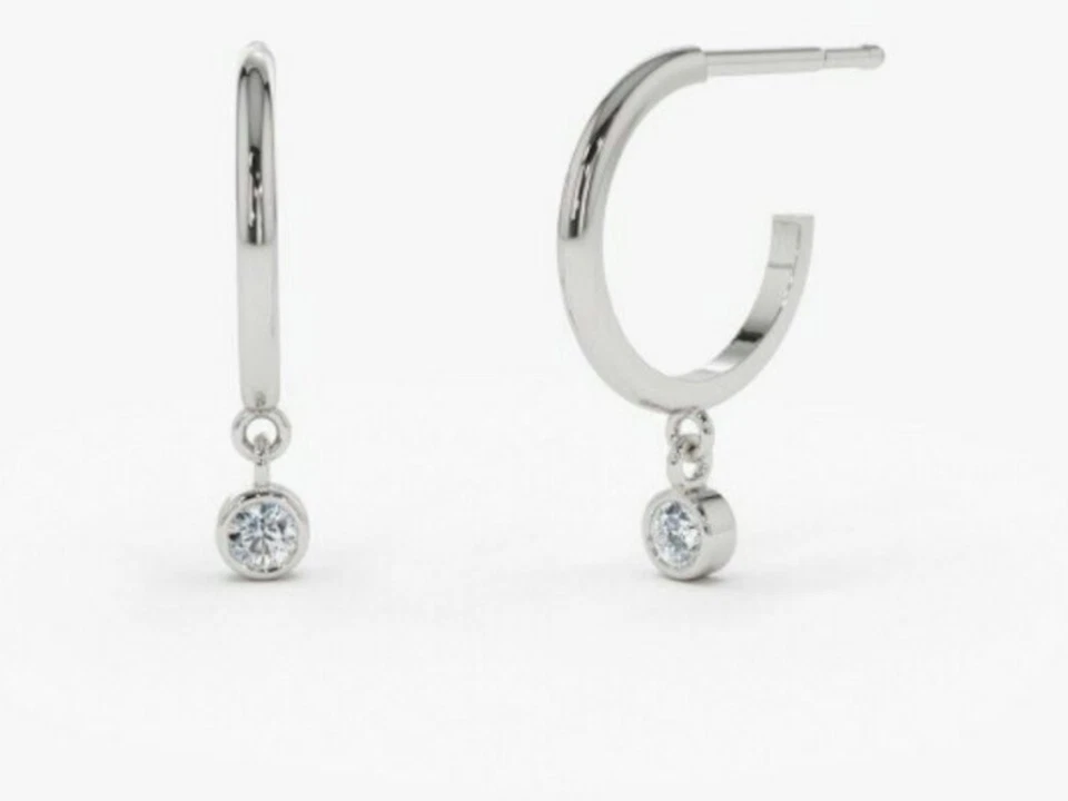 14K Gold Diamond Hoop Earrings Dangling Diamond Earrings Wedding Gift For Women. - Image 4 of 4