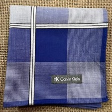 MAN HANDKERCHIEF COTTON ART POCKET SQUARE 20" CLASSIC TWO-TONE BLUE STRIPED VTG