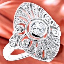 CLASSIC ART DECO STYLE 925 STERLING SILVER CUBIC ZIRCONIA FILIGREE RING 621