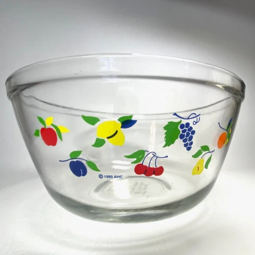 Vtg Anchor Hocking Retro Mixing Bowl 2.5 Qt Fruit Pattern 1990 Farmhouse #1058