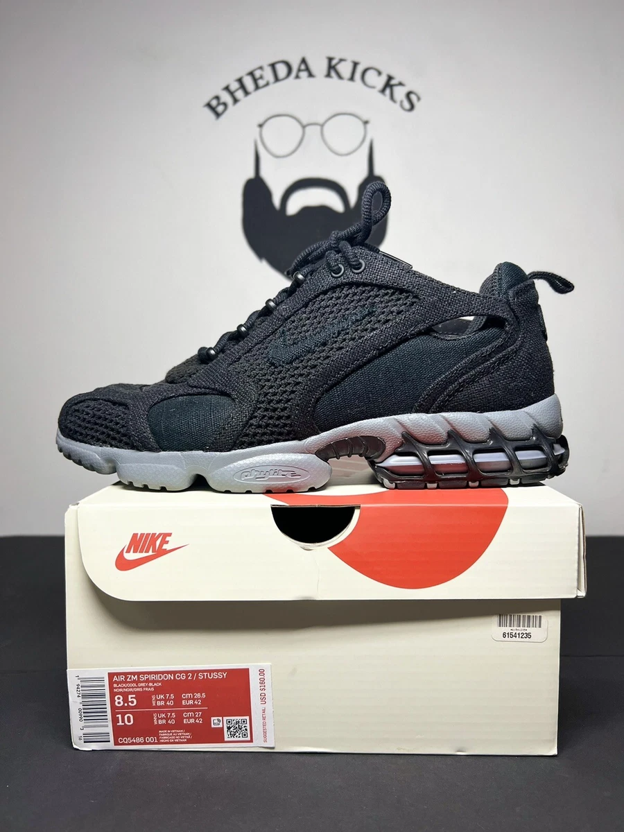 Size 8.5 - Nike Air Zoom Spiridon Cage 2 Stussy Black CQ5486-001 Preowned Clean