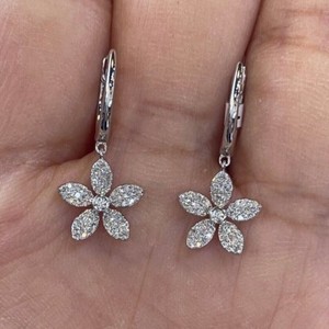 Authentic Round Cut Simulated Diamond Flower Drop Dangle Earrings In 14K White Gold Plated