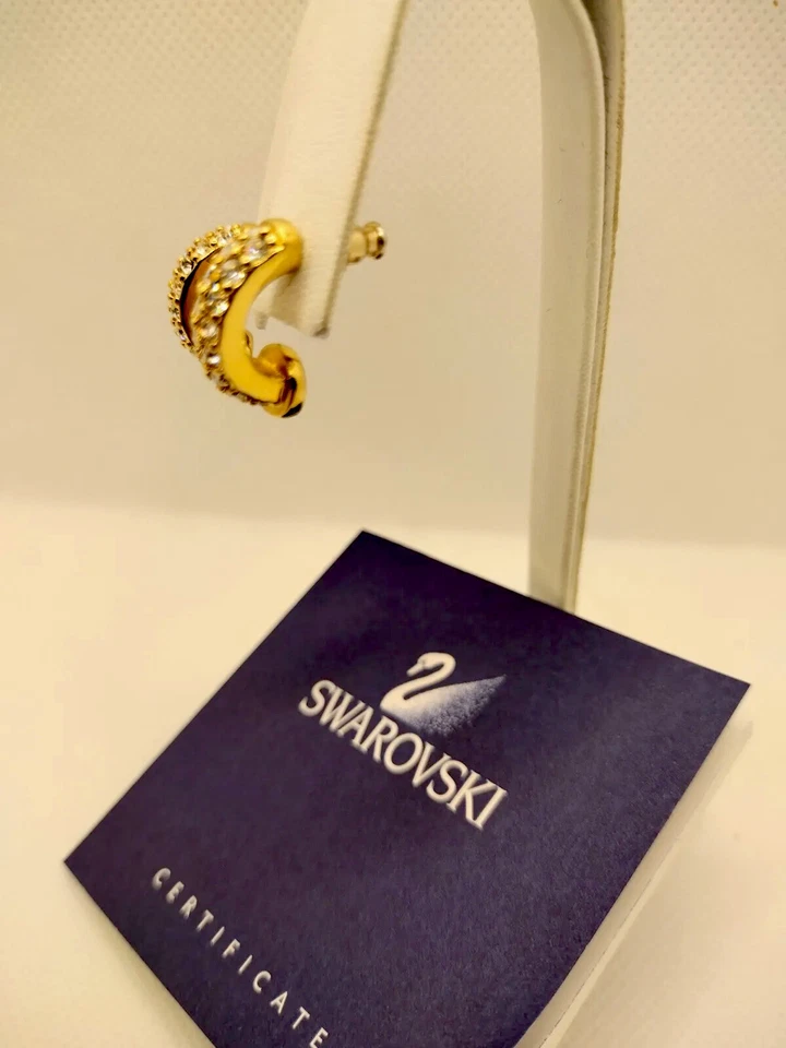 Deslumbrantes Brincos Swarovski Meio Argola com Cristal Branco Tom Dourado Novo Na Caixa UAU! - Imagem 3 de 4