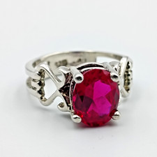 Vintage Sterling Silver 925 Oval Cut Lab Ruby Ring Sz 6