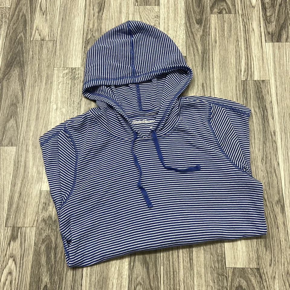 EDDIE BAUER 套衫蓝色条纹连帽运动衫连帽衫女式 L 码 — 第 4/4 张图片