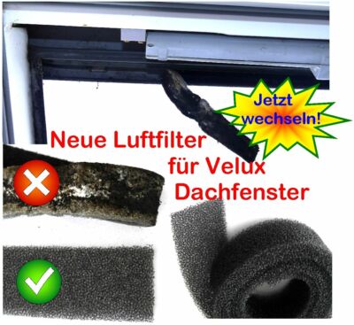 (5,20 /m) NEU, Hygienischer Luftfilter für Velux Dachfenster Holz u. PVC, ZZZ