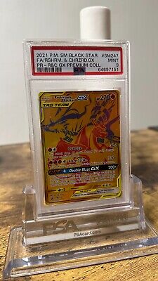 PSA 9 Pokémon Reshiram & Charizard GX SM247 Gold Promo Premium Collection