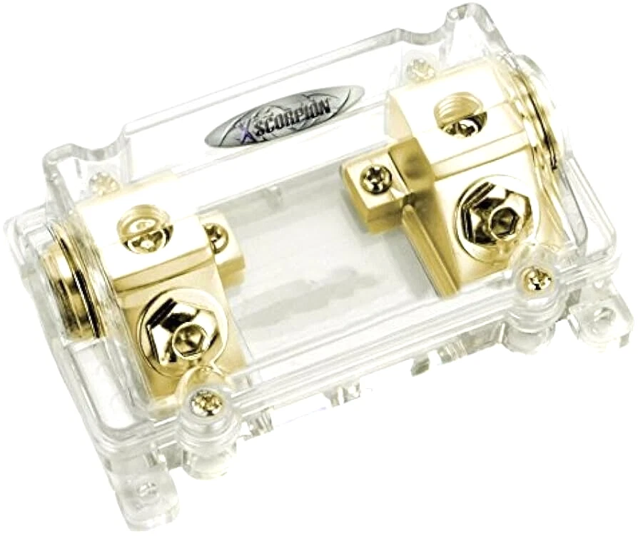 SOPORTE DE FUSIBLES ANL EN LÍNEA SALIDA ENTRADA CALIBRE 0/2 DORADO CABLE DE ALIMENTACIÓN AMPLIFICADOR GRADO MARINO Foto 3 de 3