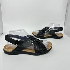 Easy Spirit Semar Leather Slingback Sandals Women Size 8 M Black Adj Strap