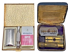 2 ~ Vintage GILETTE Shaving Razors {1 Never Used} with Original Cases