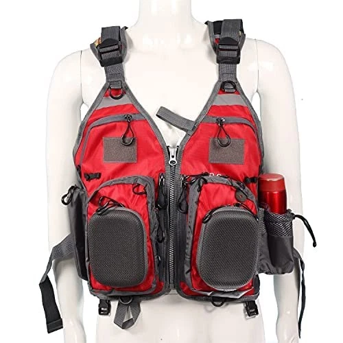 JKSPORTS Fly Fishing Vest Safety Life Jacket with foam, Red and black