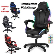 Gaming Massage Chair Footrest Office Computer PC Racing Recliner Swivel Seat UK